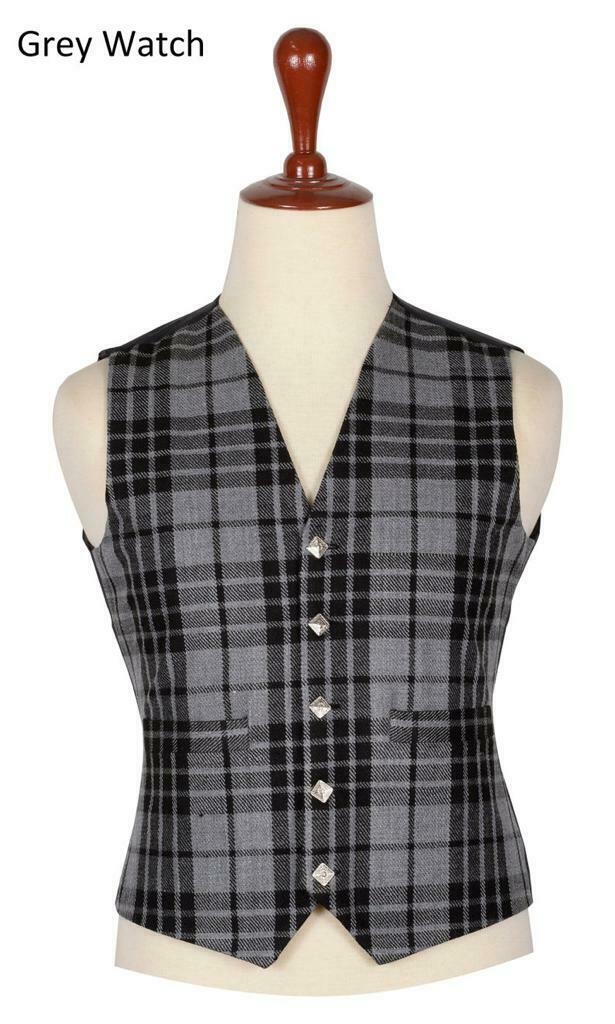 Grey Watch Tartan 5 Buttons Traditional Kilt Vest For Men