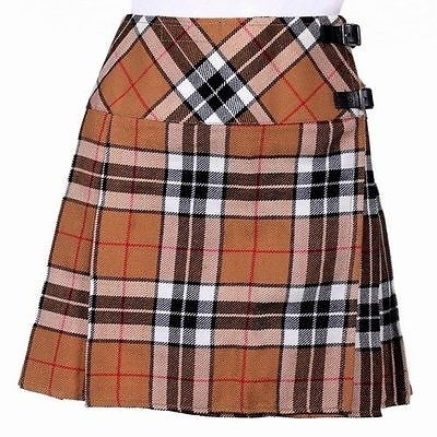 Ladies Camel of Thomson Tartan Scottish Micro Mini Billie Pleated Kilt