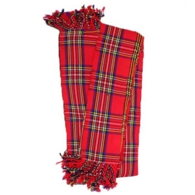 Royal Stewart tartan piper plaid acrylic wool 13oz pleated 3.5 yards fringed apron from two sides