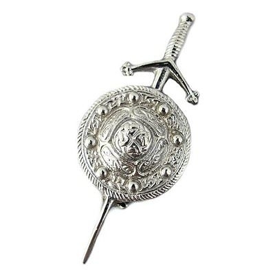 Chromed Sword Kilt Pin with Celtic Shield Design