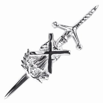 Saint Andrew Kilt Pin chrome finish and has a swivel lock pin on the back