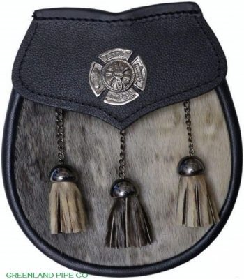 Seal Skin Kilt Sporran Chrome Fire Fighter badge  leather 3 Tassels.