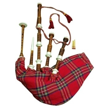 Bagpipe ROSE WOOD Royal Stewart Bag cover with cord, with WHITE IVORY Sole, Scrolls and Knobs with s