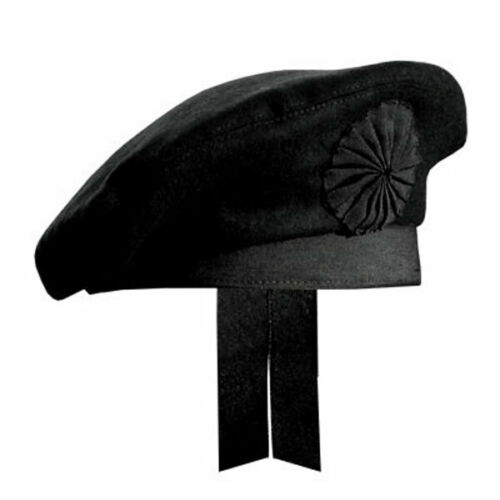 A black Irish Caubeen Balmoral cap iconic Scottish Balmoral design