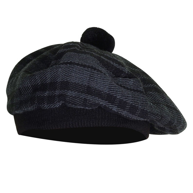 A Grey Granite Tartan Tammy cap traditional Scottish headwear