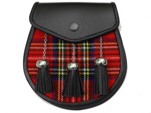 A Royal Stewart tartan brown sporran with three tassels 