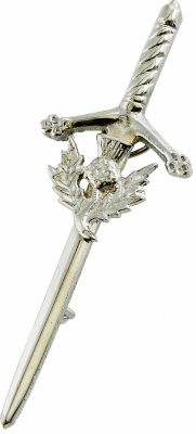 Thistle Kilt Pin, chrome finish and has a swivel lock pin on the back 