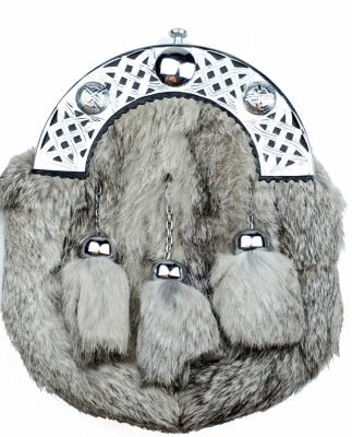 Sporrans made with grey rabbit fur at the front 