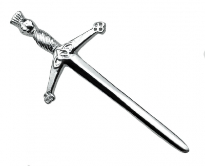 Scottish sword kilt pin chrome finish swivel lock pin on the back