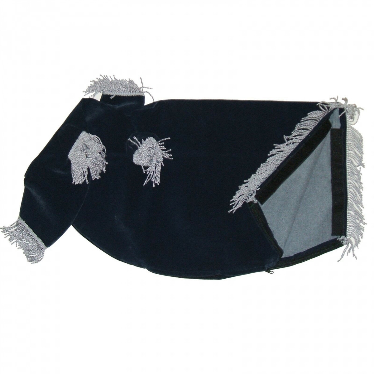 Pipe Bag Cover made of Velvet Navy with Silver Fringe