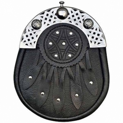 Sporran is made of genuine leather (black) nickel plated brass cantle with Celtic design and stud 