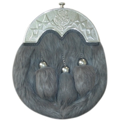 The Grey Rabbit Skin Sporran with chain straps included
