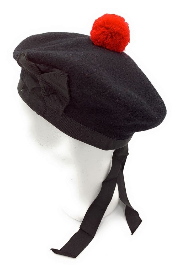 Pipe Band Balmoral cap in plain black wool offers a traditional versatile