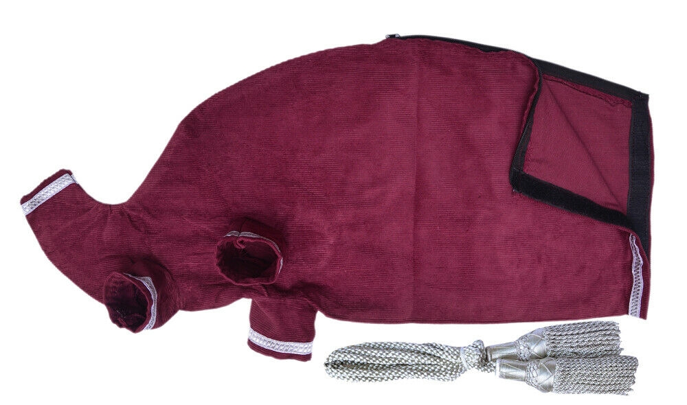 Bagpipe Air Bag Cover Maroon Velvet Silver Fringe Silk cord