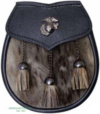  Kilt Sporran with Chrome US MARINE badge. Genuine leather 3 Tassels. 
