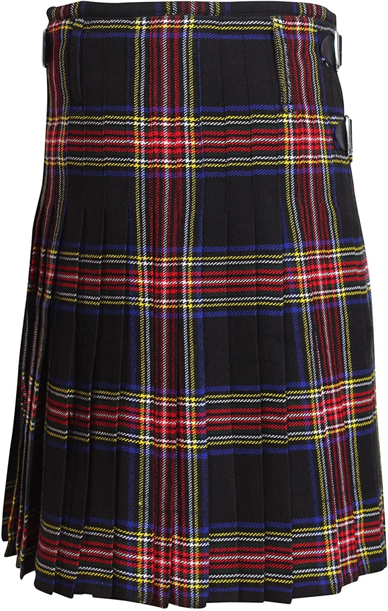 BLACK STEWART TARTAN 16 OZ KILT 8 YARDS ACRYLIC WOOL