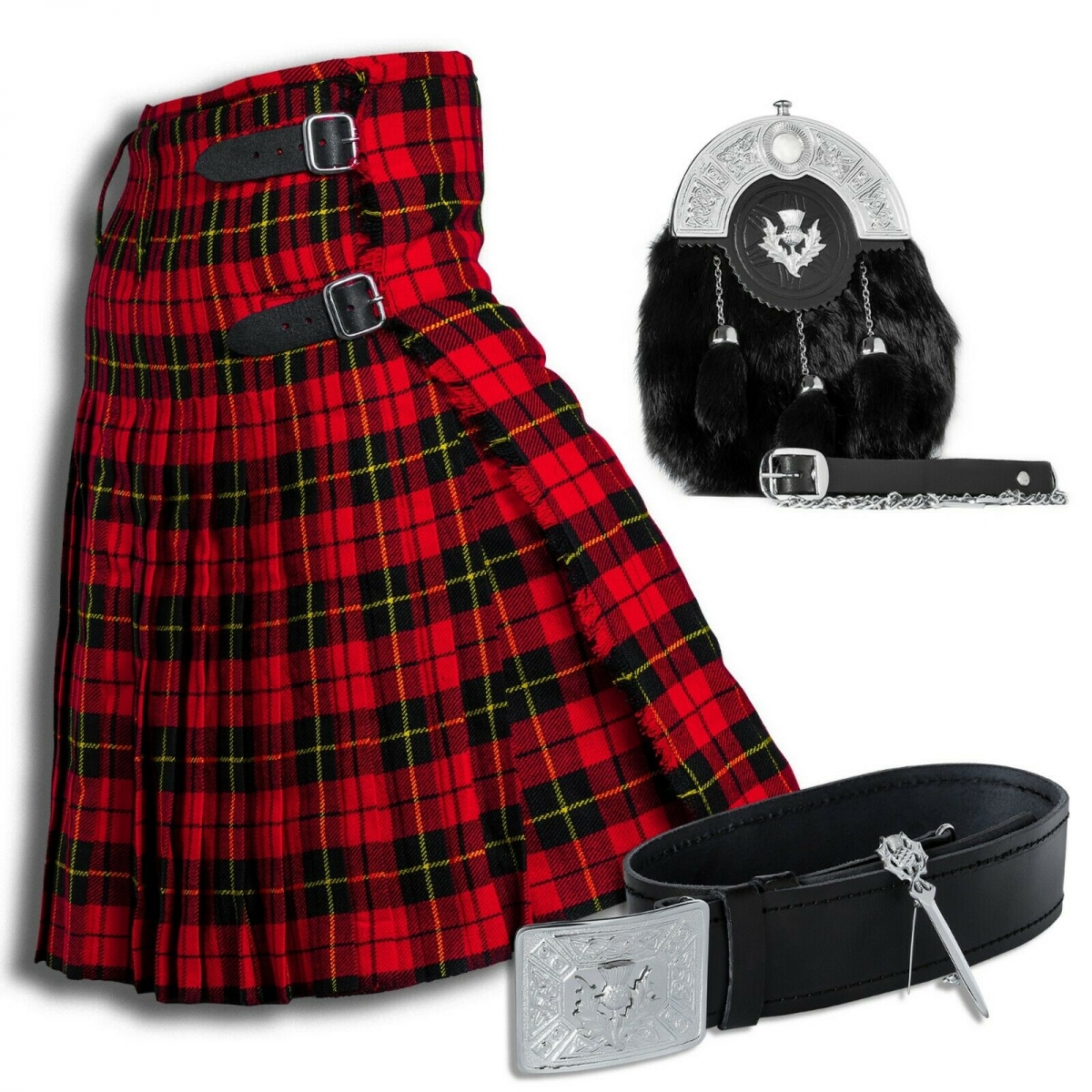 Wallace Tartan Kilt Set - 05 Pieces Kilt Accessories for Men, Scottish Outfit