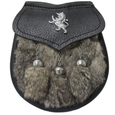 The Grey Rabbit Fur Lion Sporran with front opening lion badge