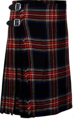 Scottish Kilt Black Stewart Tartan Hand made 5 yards on material