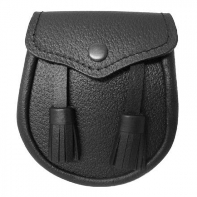 Kids Sporran black leather stud flap closure leather tassels