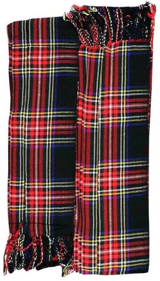 Black Stewart tartan fly plaid acrylic wool for pipers 3.5 yard fringed apron from two sides