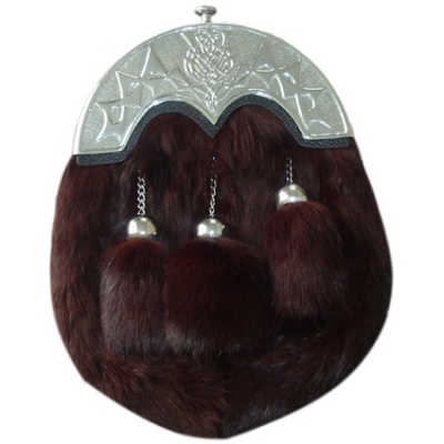 The Maroon Rabbit Skin Sporran an Embossed Cantle three tassels