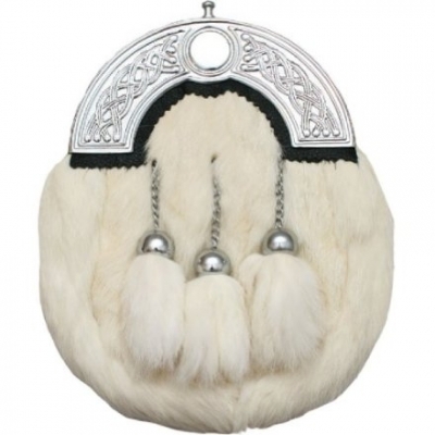 The White Rabbit Fur Sporran with Celtic Cantle and three fur tassels
